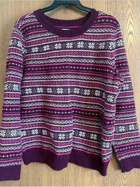 Women's Burgundy Fair Isle Crewneck Sweater